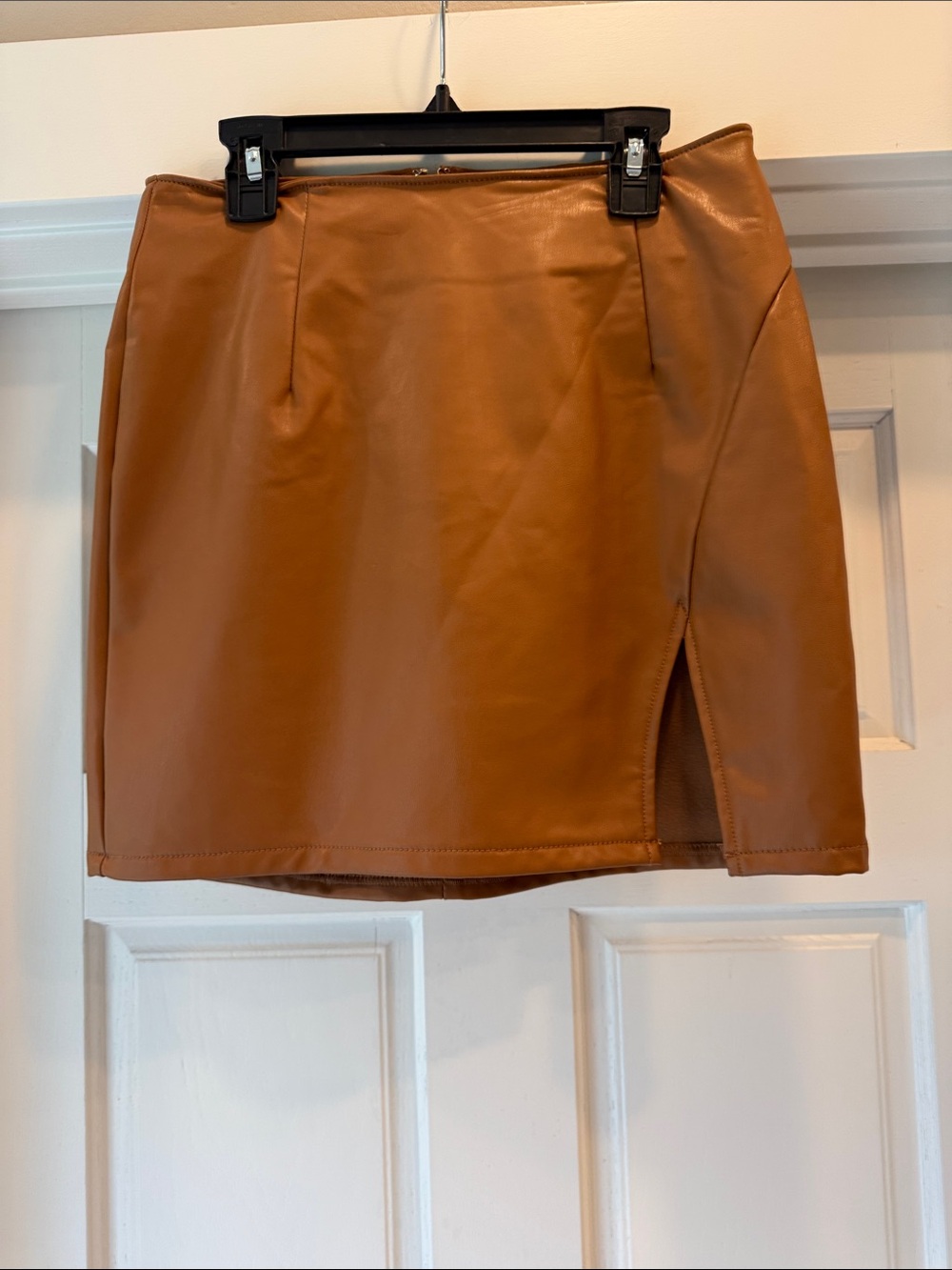 Rewash Tan Faux Leather Mini Skirt with Side Slit Detail